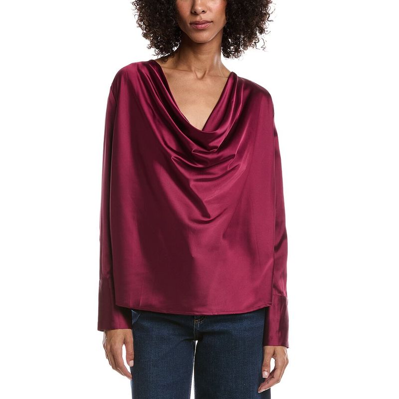 Luxe Always Womens Satin Cowl Neck Blouse, Red